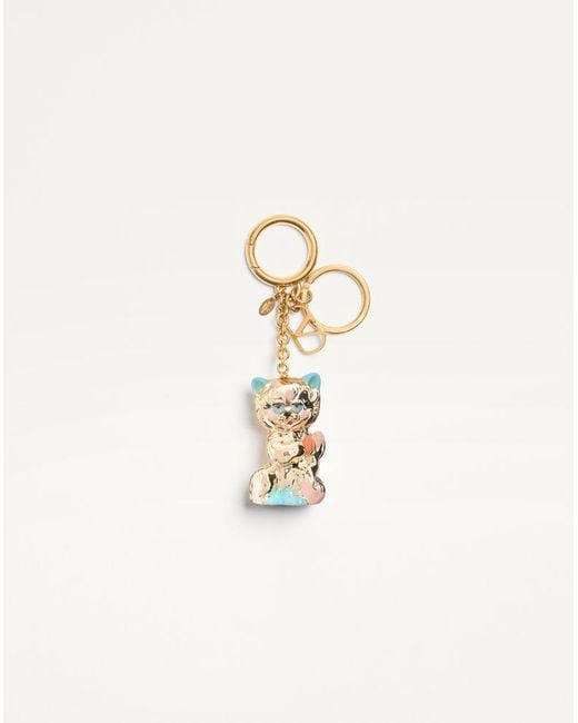 Valentino Garavani White Le Chat De La Maison Nylon Bag Charm With Key Ring