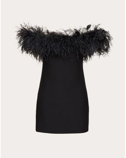 Valentino Black Crepe Couture Dress With Feather Embroidery