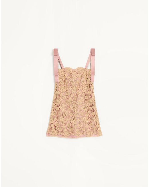 Valentino White Short Guipure Dress With Fleur A Jours Flower Mix