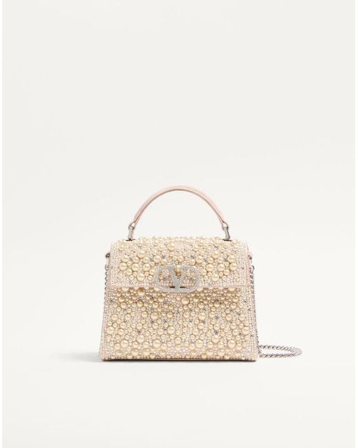 Valentino Garavani Natural Mini Vsling Handbag With Pearls, Rhinestones And Jewel Logo