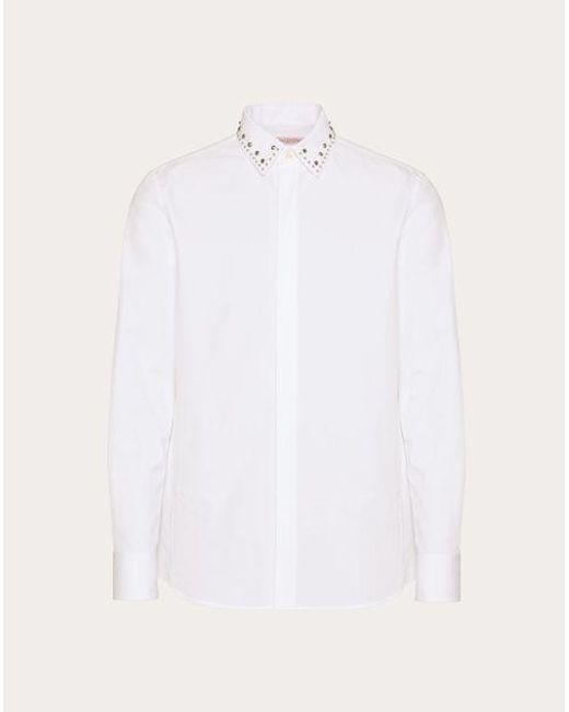 Valentino White Long-sleeved Cotton Poplin Shirt With Cabochons for men