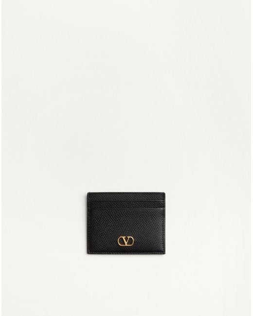 Valentino Garavani White Vlogo Signature Grainy Calfskin Card Holder