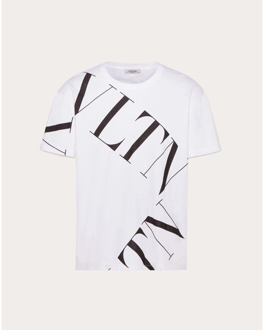 Valentino White Diagonal Macro Grid Vltn Logo T-shirt for men