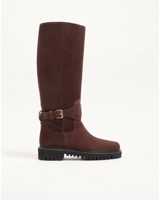 Valentino Garavani Brown Vlogo Signature Split Leather Boot 40Mm