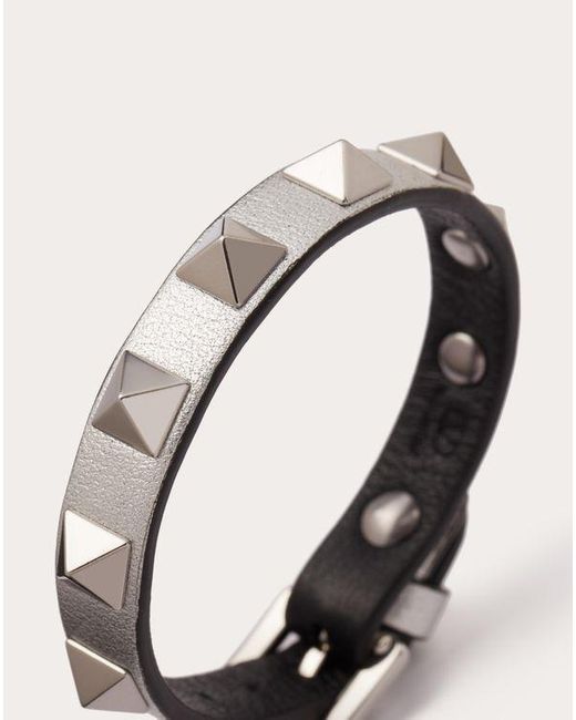 Valentino Garavani Metallic Rockstud Bracelet In Leather And Metal
