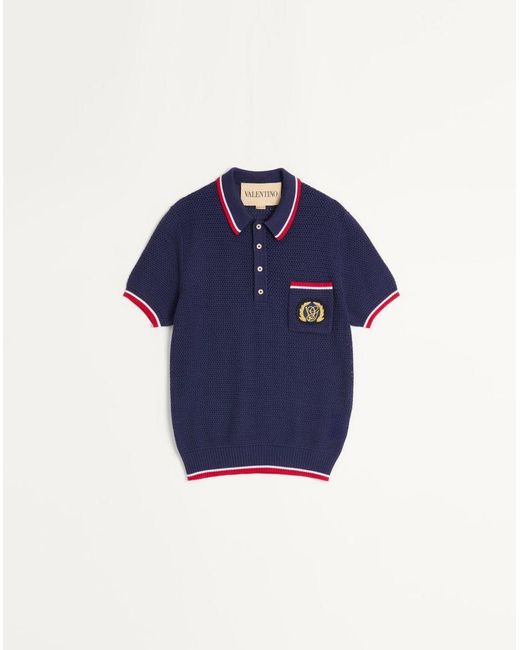 Valentino Blue Cotton Polo Shirt With Vg Patch for men