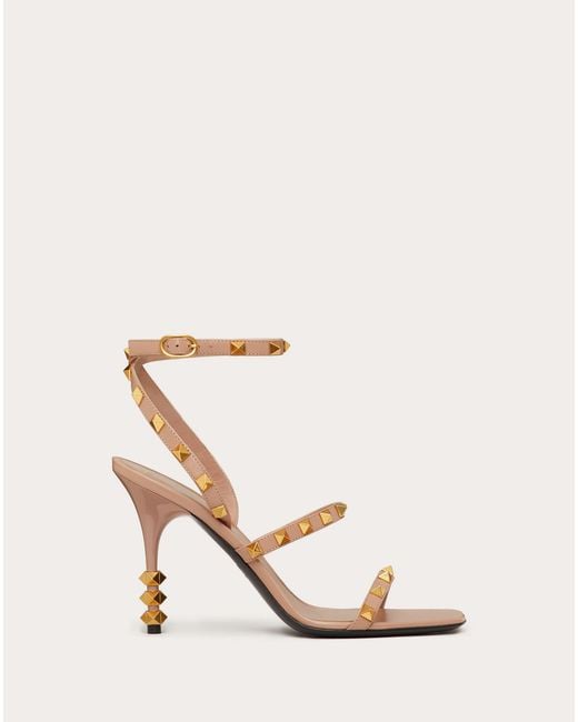 Valentino Garavani Rockstud Goatskin Sandal With Sculpted Heel 100