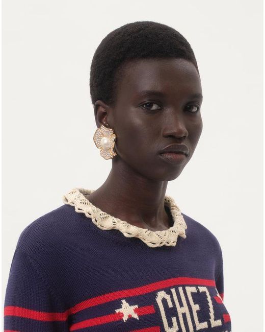 Valentino Garavani サンフィン メタル X パール X スワロフスキークリスタル ピアス 女性 ゴールド Natural