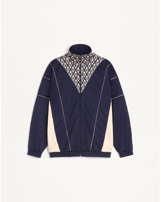 Valentino Blue Acetate Sweatshirt With Zip And Inlaid Toute La V Print for men