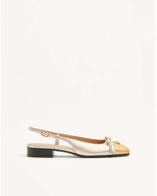 Valentino Garavani Natural Valet Du Roi Laminated Nappa Slingback Ballerina 25Mm 38.5