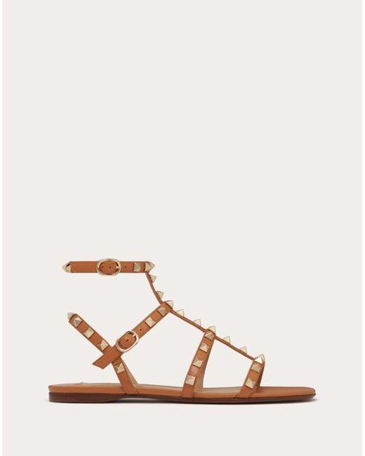 Valentino Garavani Pink Rockstud Flat Calfskin Sandal With Straps