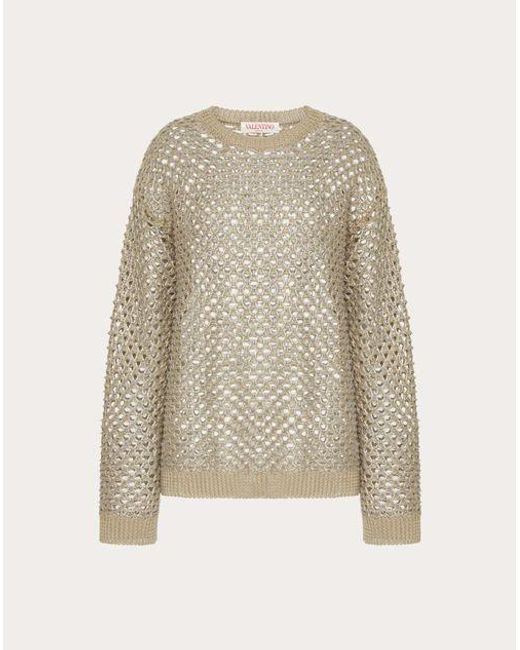 Valentino White Linen And Sequins Mesh Pullover