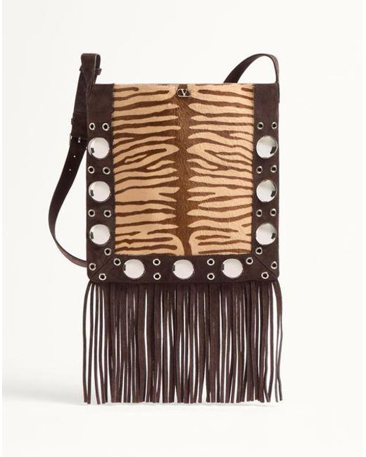 Valentino Garavani Multicolor Nellcôte Shoulder Bag In Animalier Pony Effect Calfskin With Fringes