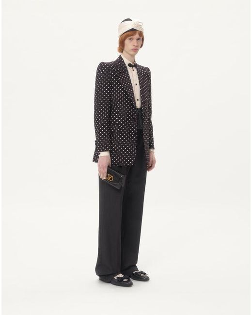 メンズ Valentino プリュドゥポワプリント シャンタンシルク シングルブレスト ジャケット おとこ ブラック/バーチ Black