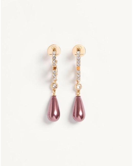 Valentino Garavani Natural Vlogo Signature Metal Earrings With Swarovski Crystals And Glass Drops