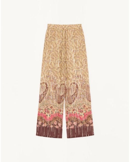 Valentino Natural Pekin Trousers With Voyage Imaginaire Paisley Print