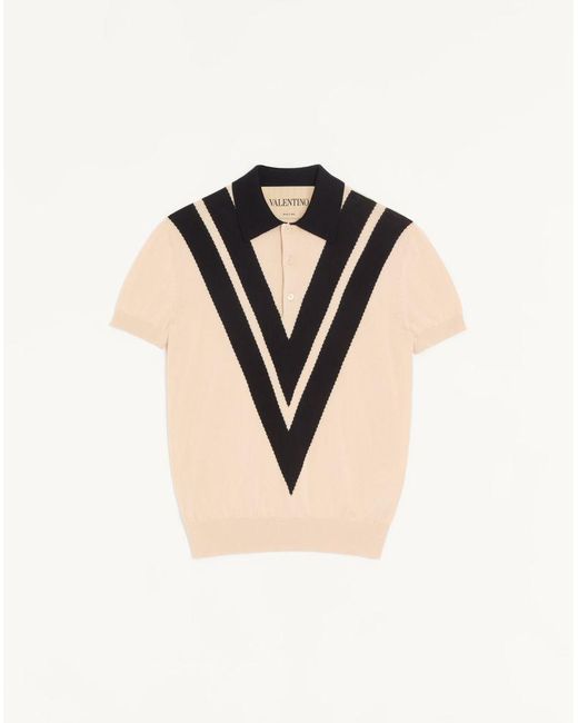 Valentino Black Cotton Polo Shirt With Inlaid V for men