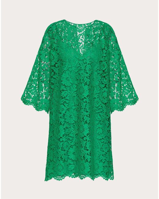 Valentino Green Kaftan Dress In Heavy Lace