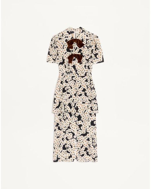Valentino White Crepe De Chine Midi Dress With Apres L'Hiver Primula Print