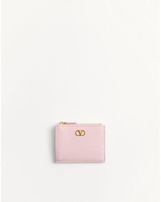 Valentino Garavani Pink Vlogo Signature Grainy Calfskin Card Holder