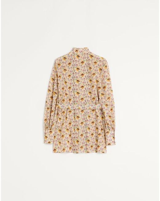 Valentino Natural Top Aus Musselin Mit Papier Floral Prato Romantico Print Frau
