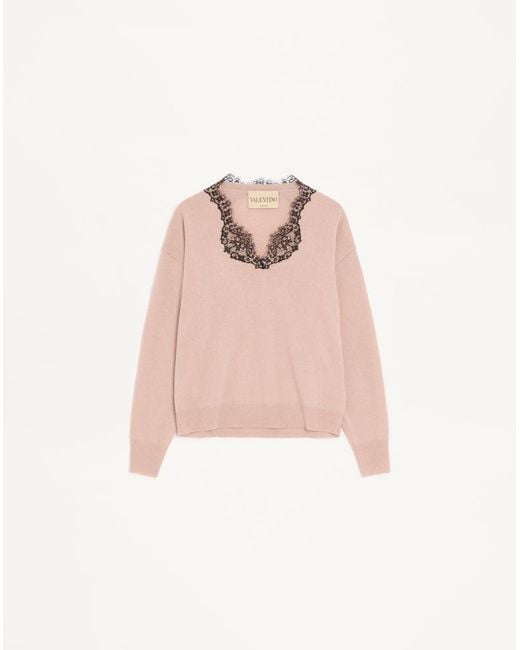 Valentino Pink Cashmere Jumper With Lace