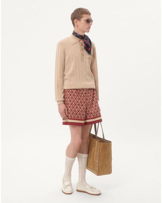 Valentino Bermudas Aus Baumwollpopeline Mit Toute La V-Print Mann in Red für Herren