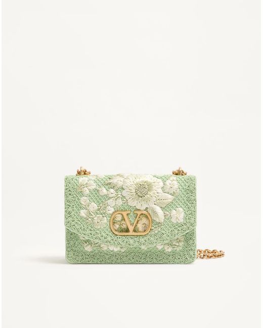 Valentino Garavani Green Vain Medium Embroidered Shoulder Bag