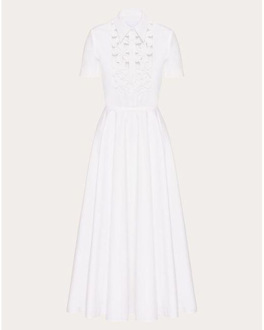 Valentino White Embroidered Compact Popeline Midi Dress