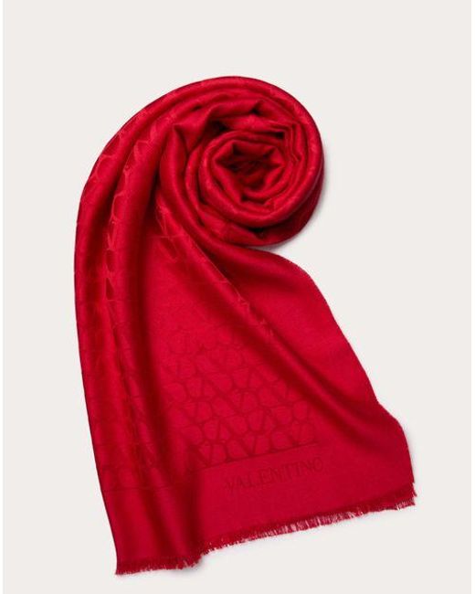 Valentino Garavani Red Toile Iconographe Stole In Silk And Wool