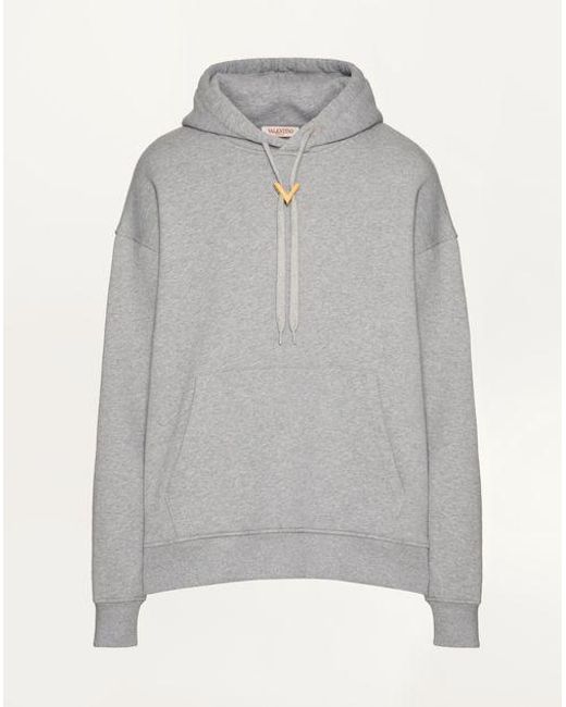 Valentino Kapuzenpullover Aus Baumwolle Mit V-Detail in Gray für Herren