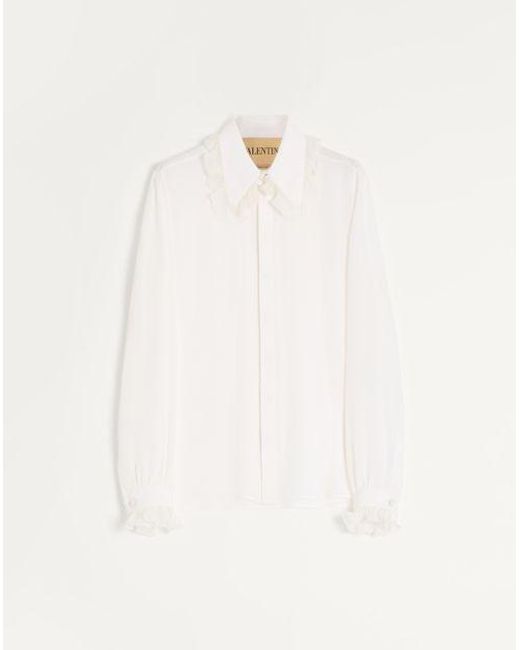 Camisa De Seda De Crepé De China Con Volantes Hombre Valentino de hombre de color Natural