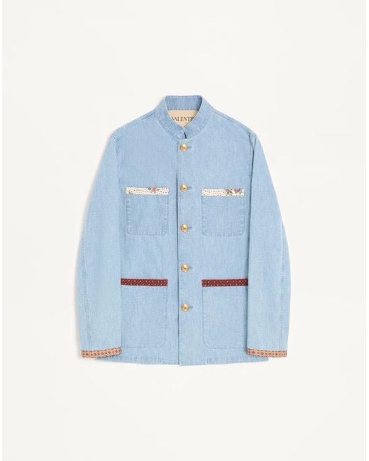 Valentino Blue Safari Jacket With Printed Edges for men