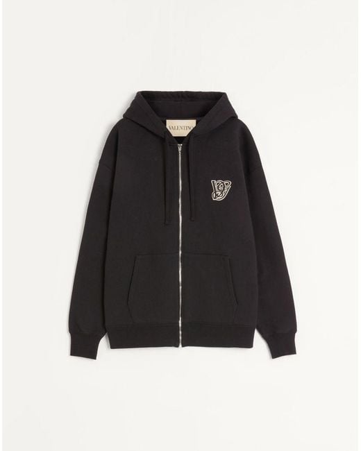 Valentino Black Cotton Hooded Sweatshirt With Vg Patch for men