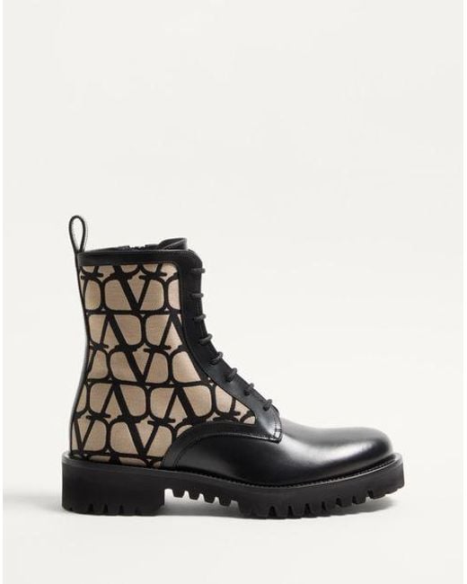 Valentino Garavani Black Toile Iconographe Combat Boot for men