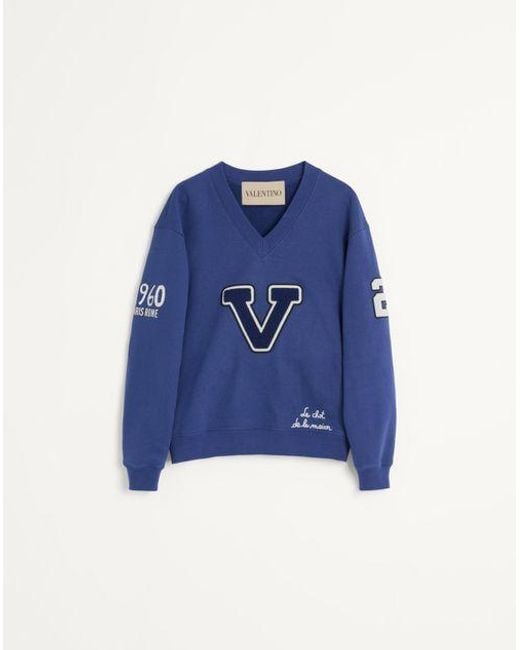 Valentino Blue Embroidered Cotton Sweatshirt