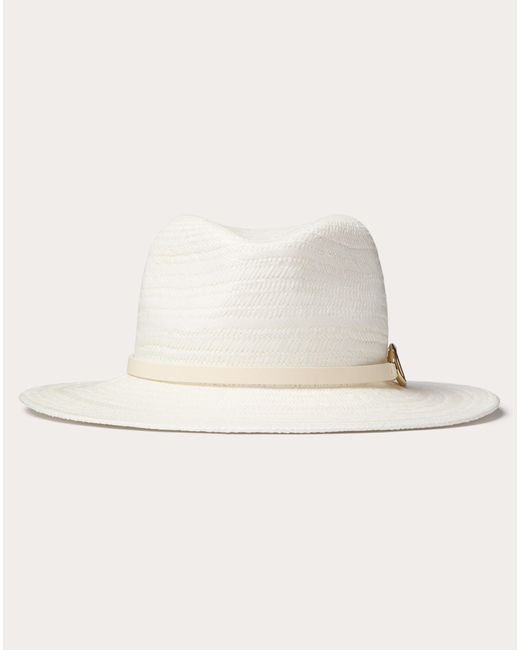 Valentino Garavani Natural The Bold Edition Vlogo Woven Panama Fedora Hat With Metal Detail