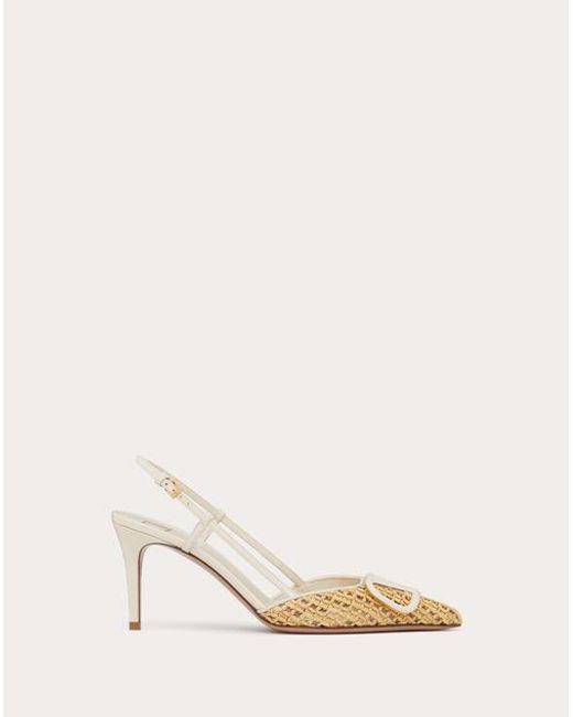 Valentino Garavani Natural Vlogo Signature Woven Raffia Slingback Pump 80mm