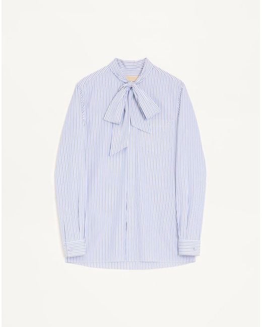 Valentino Blue Cotton Poplin Shirt With Scarf Collar And Vlogo Embroidery 38 for men