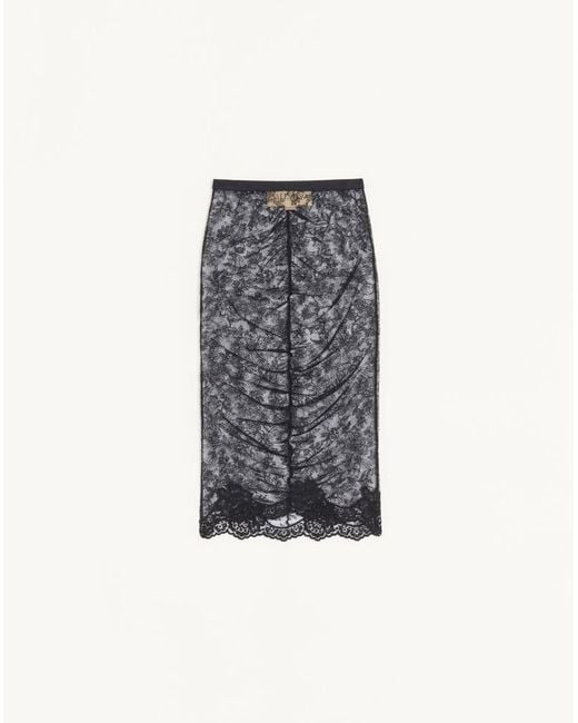 Valentino Blue Stretch Lace Midi Skirt