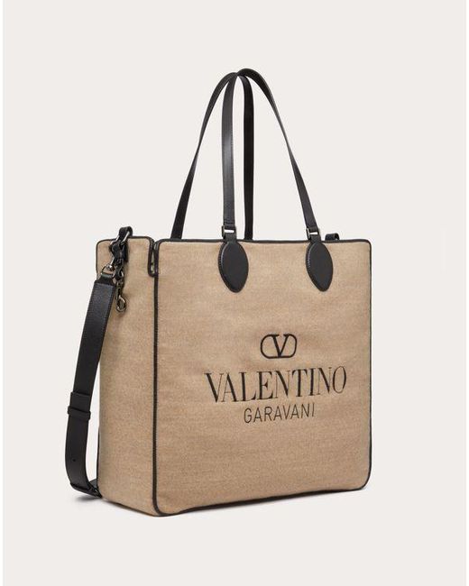 メンズ Valentino Garavani トワル イコノグラフ ウール X レザーディテール トートバッグ おとこ ベージュ/ブラック Natural