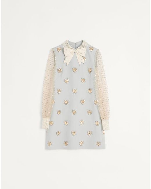 Valentino White Embroidered Crepe Couture Short Dress