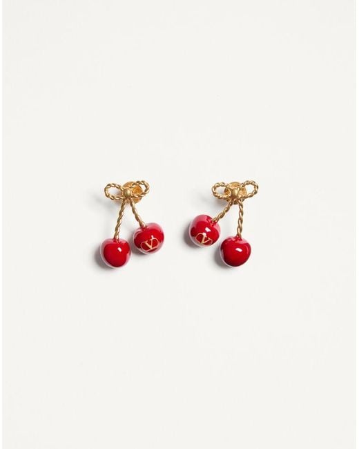 Valentino Garavani White Cherryfic Metal And Enamel Earrings