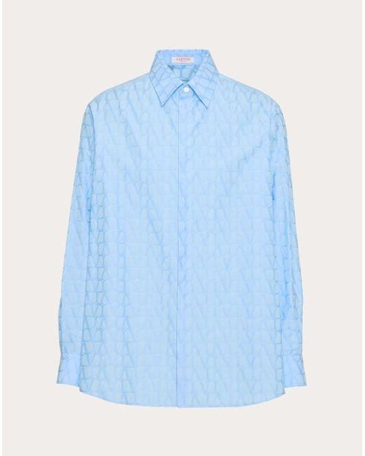 Camicia in popeline di cotone con motivo toile iconographe di Valentino in Blue da Uomo