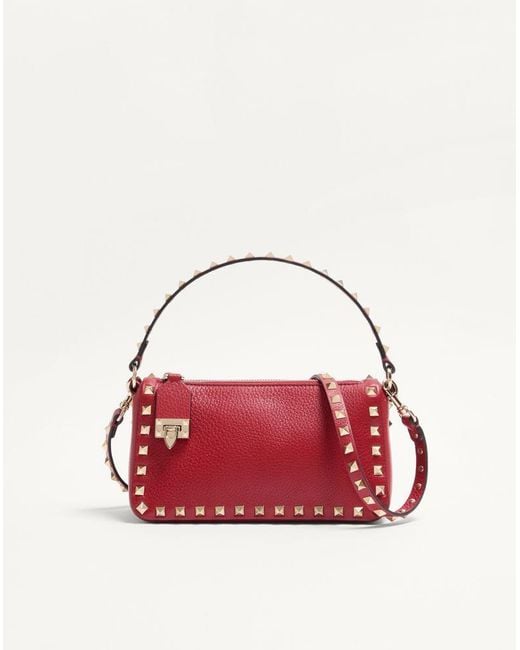 Valentino Garavani Red Small Rockstud Grainy Calfskin Crossbody Bag Rosso