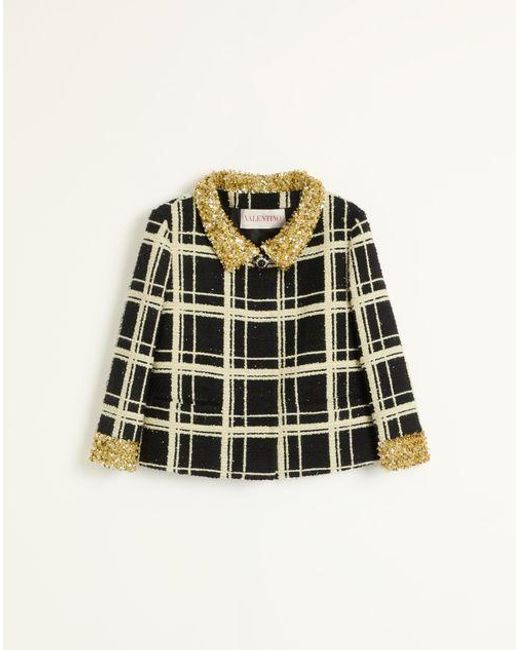 Valentino Multicolor Bestickte Jacke Aus Tweed Mit Macro Check Frau