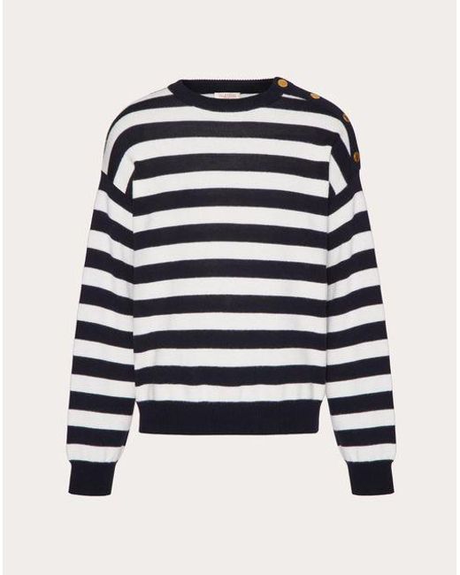 Valentino Blue Wool And Cotton Crewneck Jumper for men