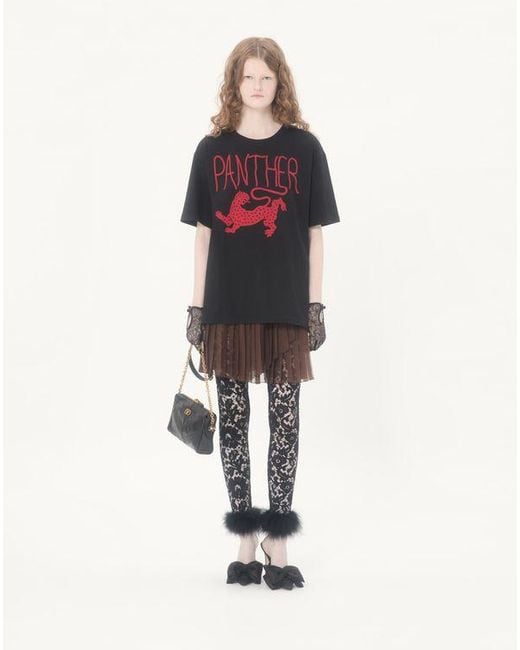 Valentino プリントコットンtシャツ 女性 ブラック/レッド Black
