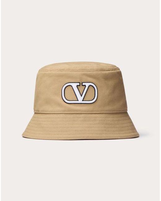 Valentino Garavani Natural Vlogo Signature Cotton Bucket Hat With Vlogo Embroidery for men