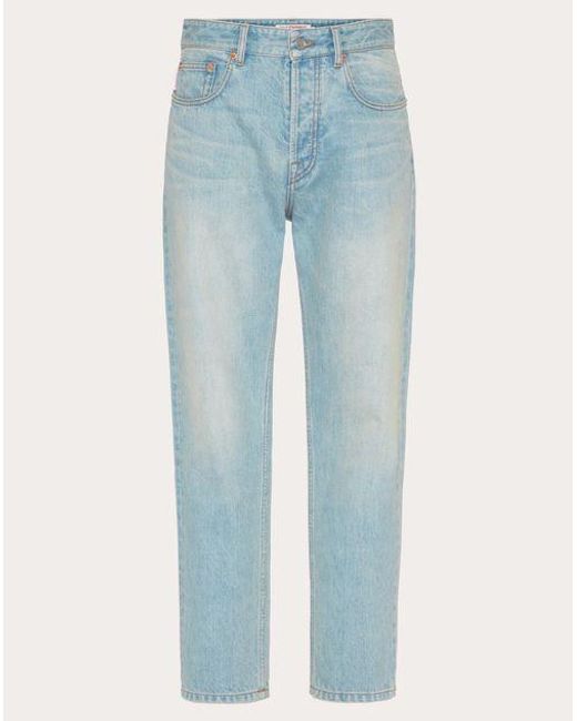 Valentino Blue Denim Trousers With Embossed Vlogo Signature for men